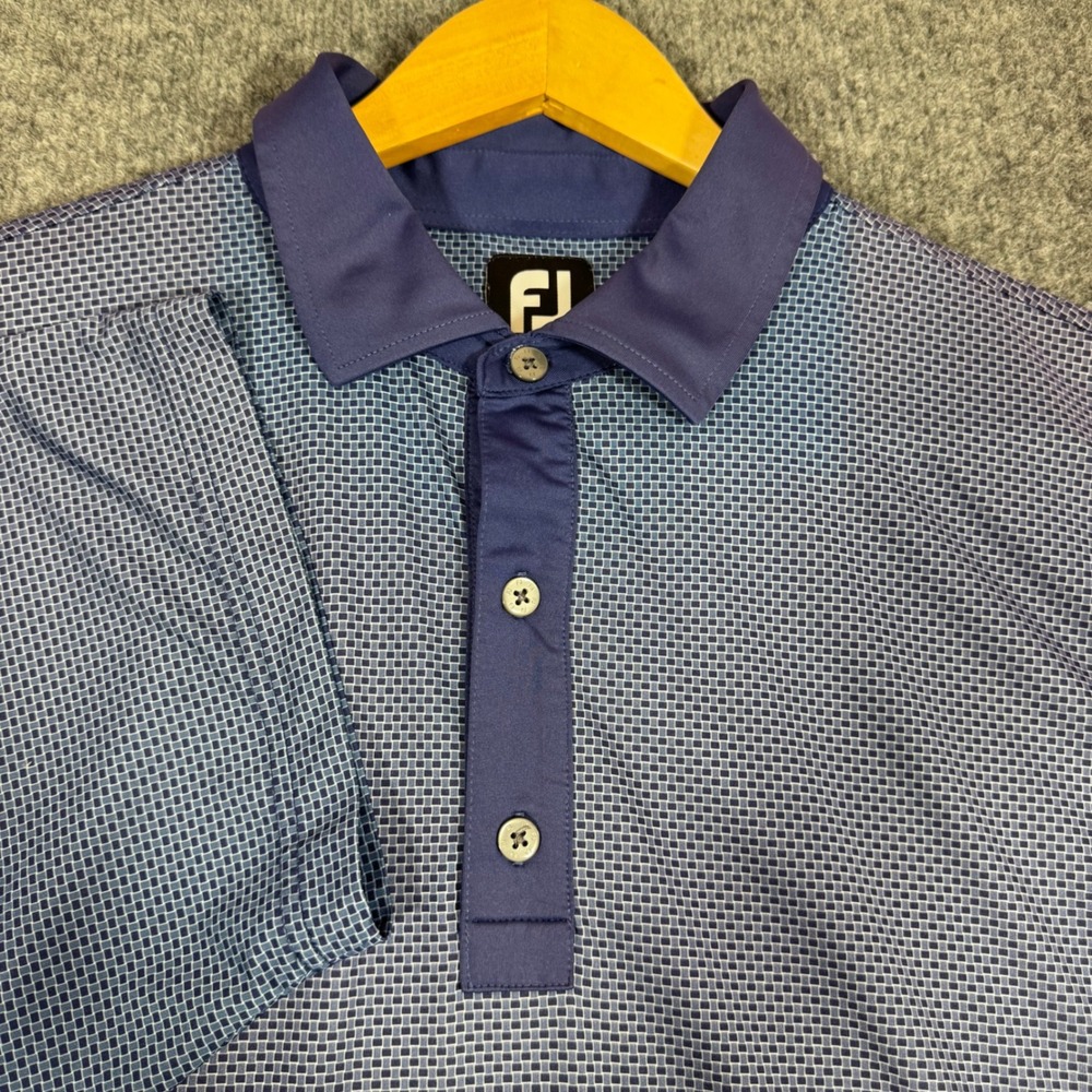 FootJoy Golf Polo Short Sleeve Geometric Print Mens 2XL Blue Performance EUC